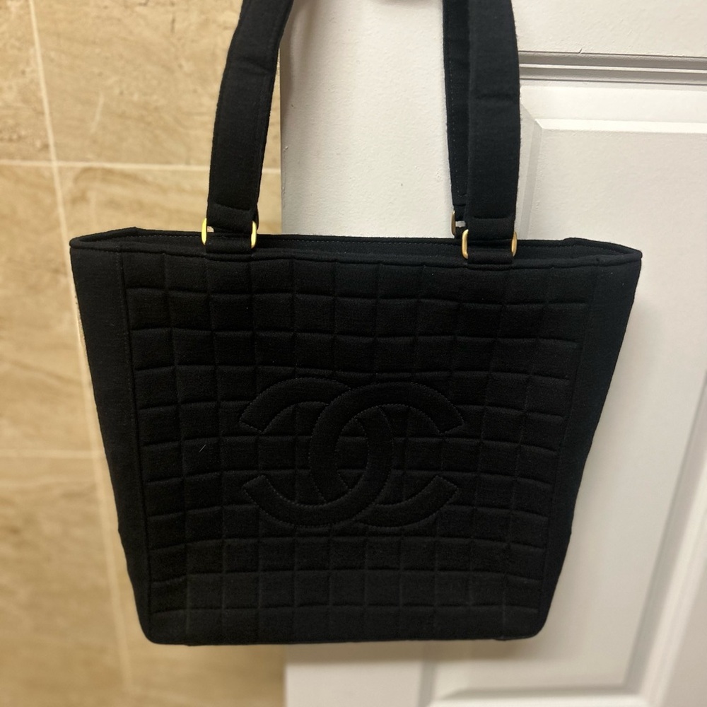 Chanel Black Quilted Tote with Logo